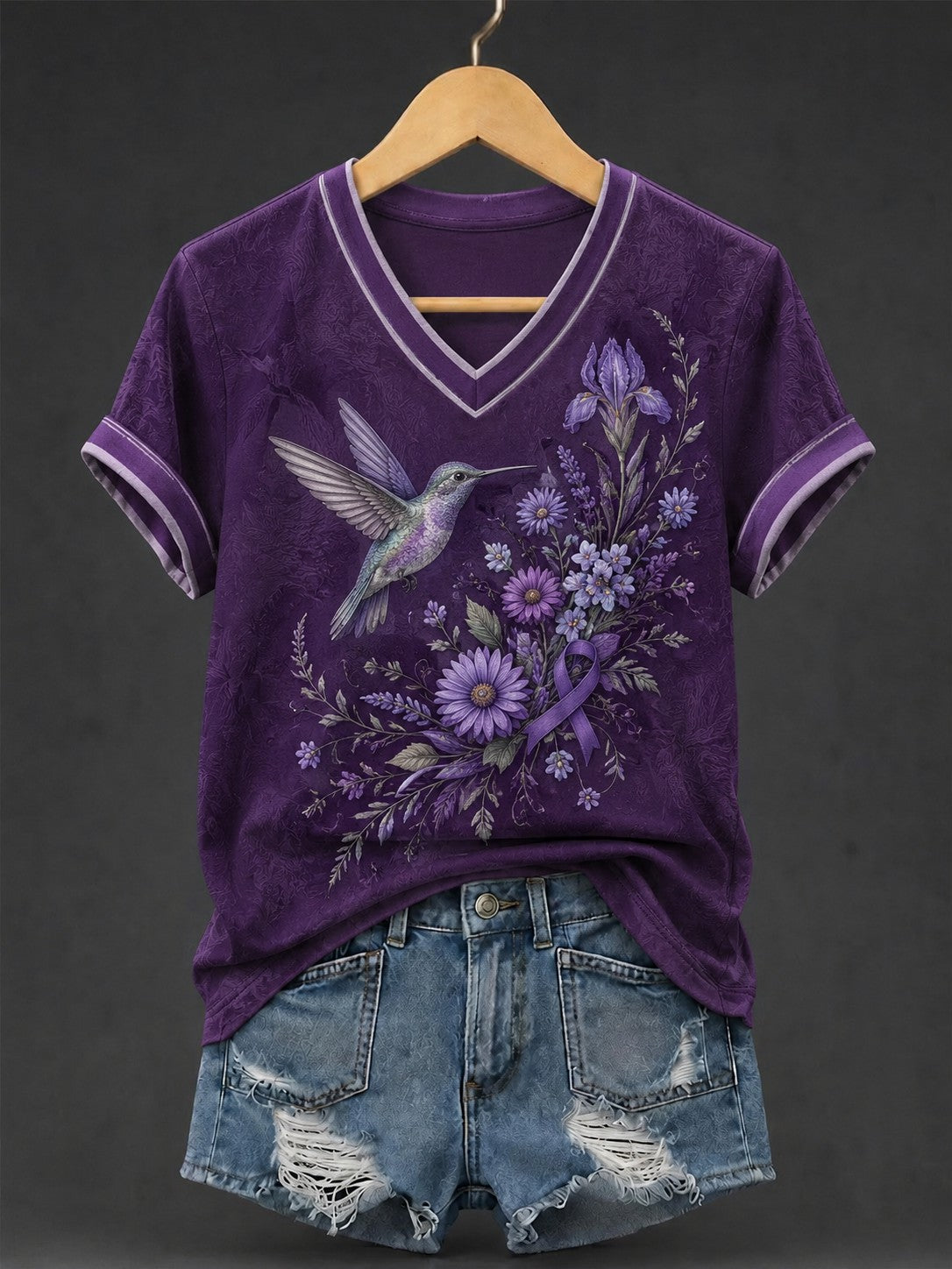 T-shirt met V-hals en print ter bewustwording van Alzheimer bij vrouwen