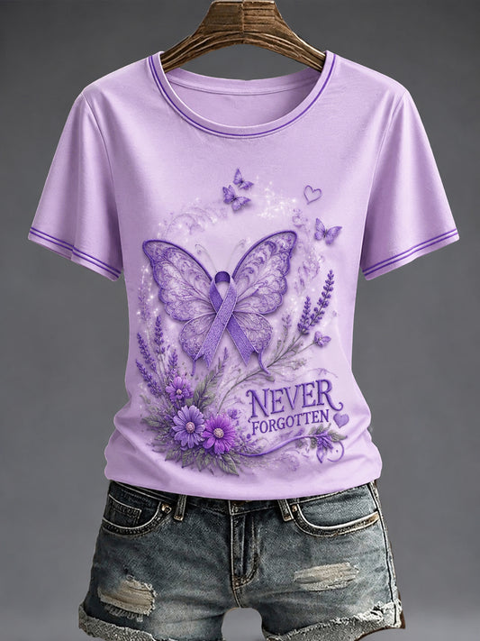 Paars dames-T-shirt met flora-afbeelding