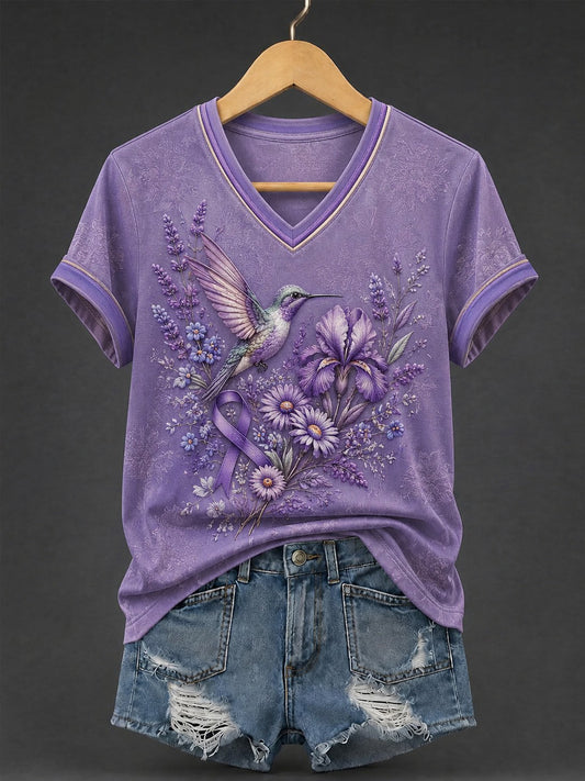 T-shirt met V-hals en print ter bewustwording van Alzheimer bij vrouwen