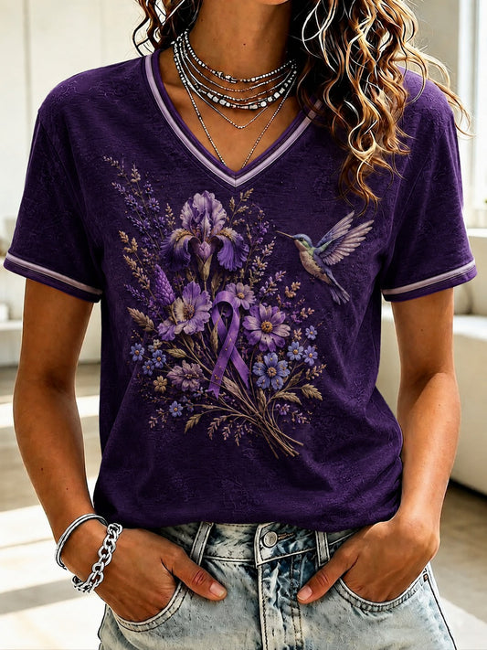 Dames Alzheimer's Awareness Bedrukte V-hals T-shirt