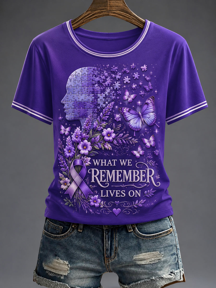 Paars dames-T-shirt met flora-afbeelding