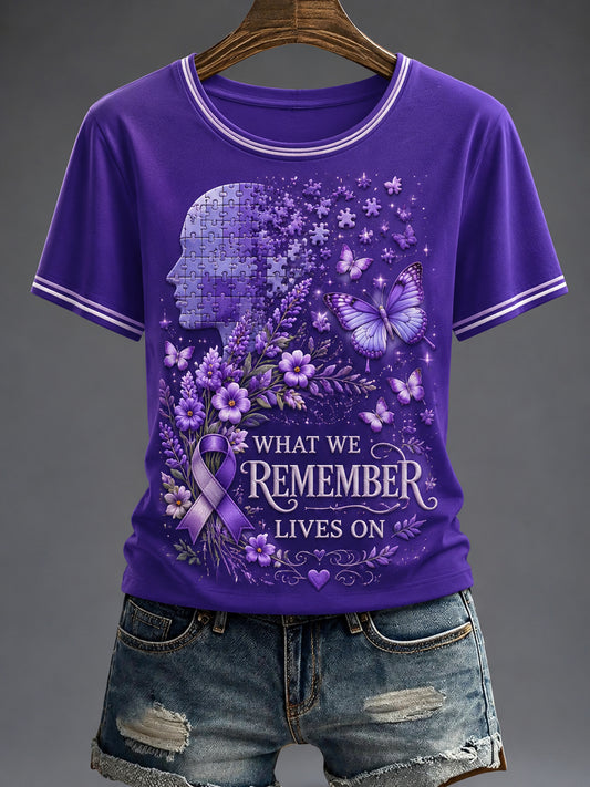Paars dames-T-shirt met flora-afbeelding