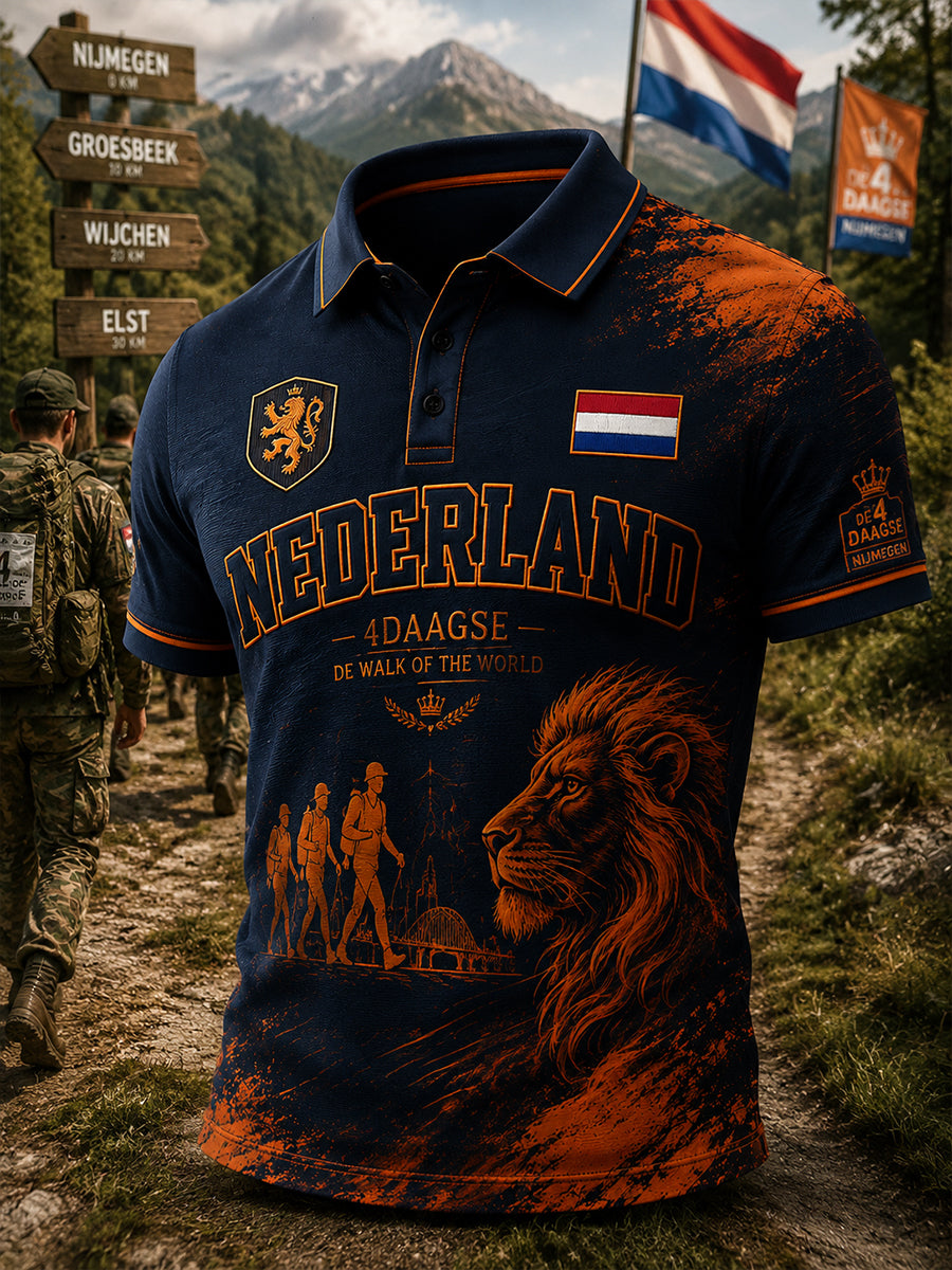 Herenpoloshirt met korte mouwen en grafische print van het Vierdaagsefeest