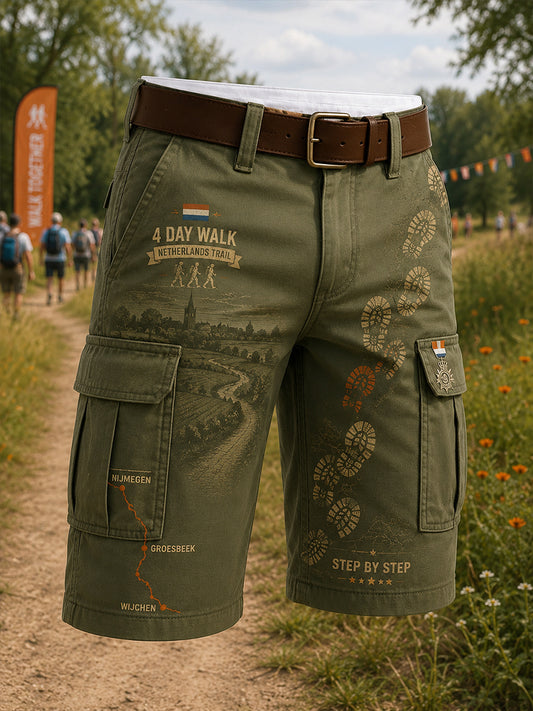 Gesneden cargobroek met grafische print, geïnspireerd door de Vierdaagse voor heren