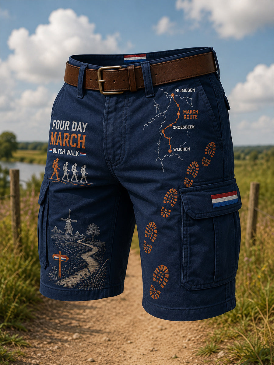 Gesneden cargobroek met grafische print, geïnspireerd door de Vierdaagse voor heren