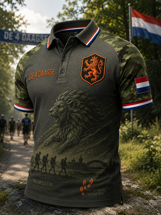 Herenpoloshirt met korte mouwen en grafische print van het Vierdaagsefeest