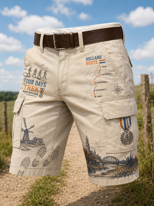 Gesneden cargobroek met grafische print, geïnspireerd door de Vierdaagse voor heren