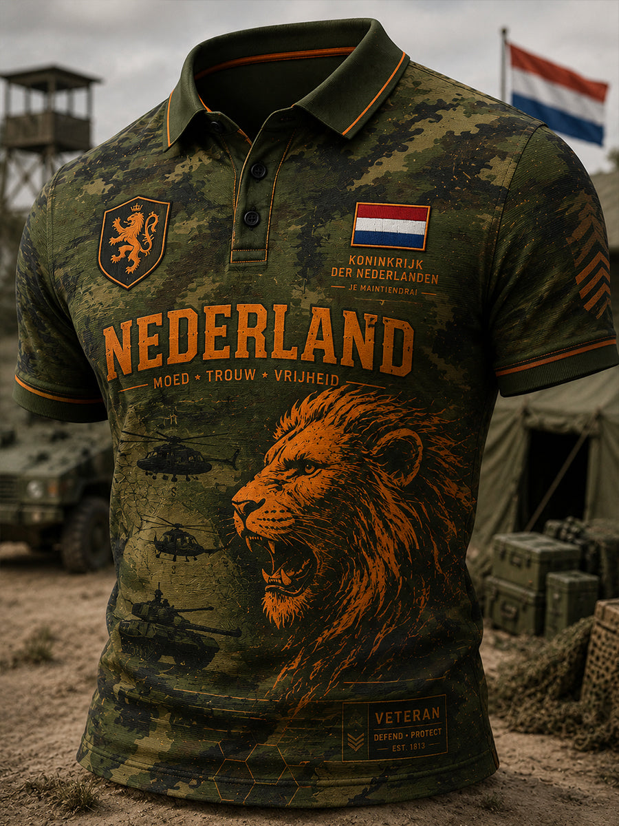 Poloshirt met korte mouwen voor heren en militaire camouflageprint