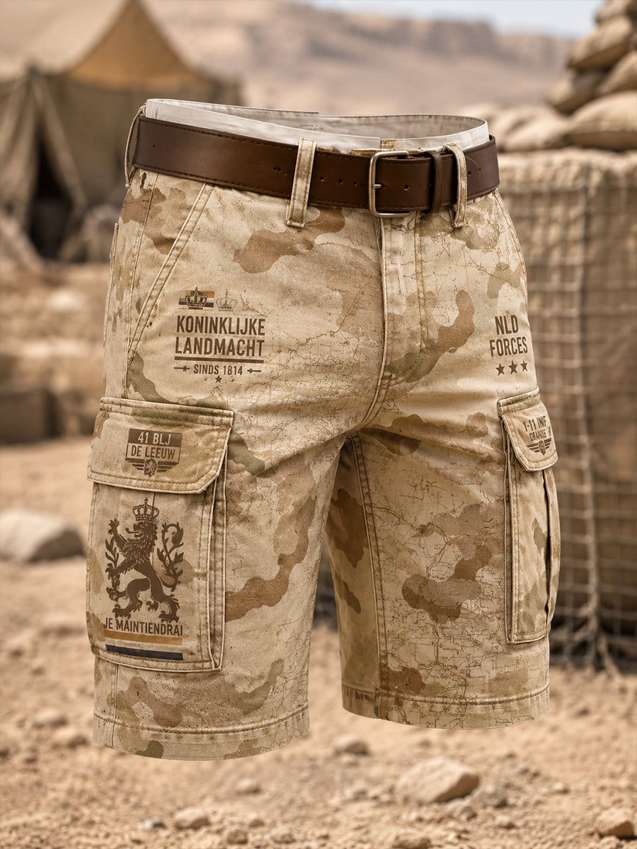 Korte vrachtbroeken met militaire camo-print voor heren