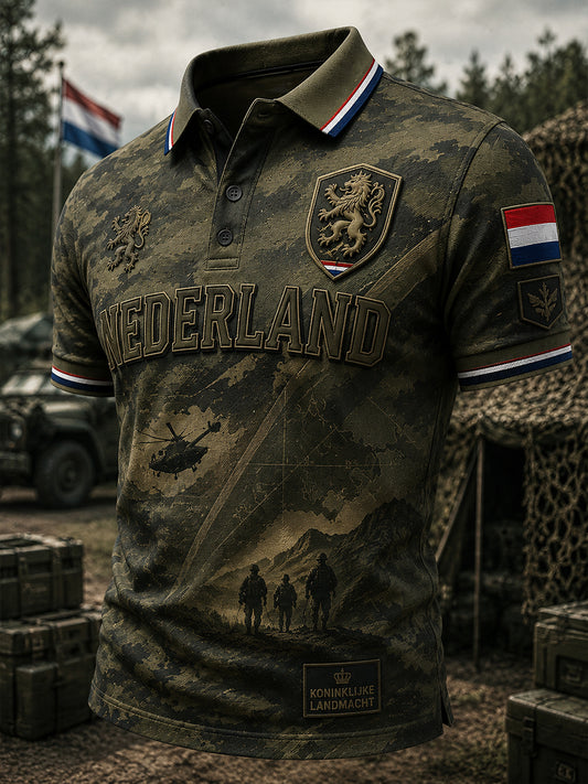 Herenpoloshirt met korte mouwen en militair camouflagemotief