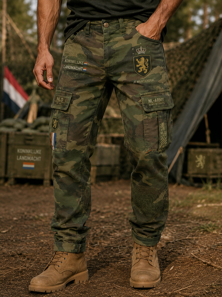 Lange cargobroek voor heren met militair camouflageprint