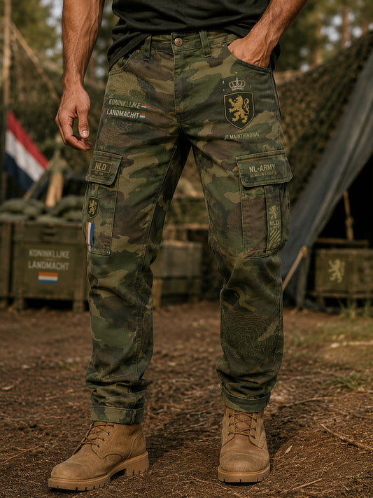 Lange cargobroek voor heren met militair camouflageprint
