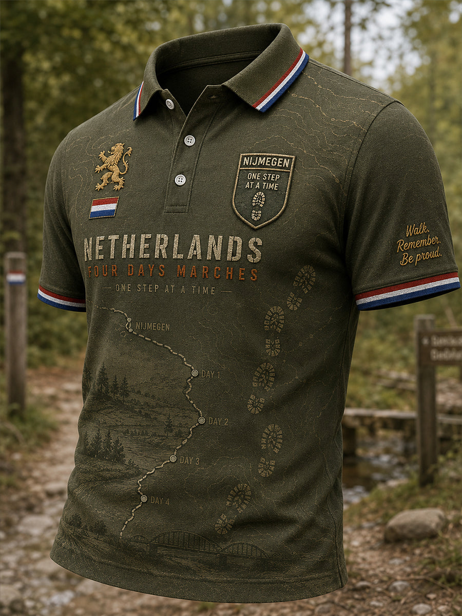 Herenpoloshirt met korte mouwen en grafische print van het Vierdaagsefeest
