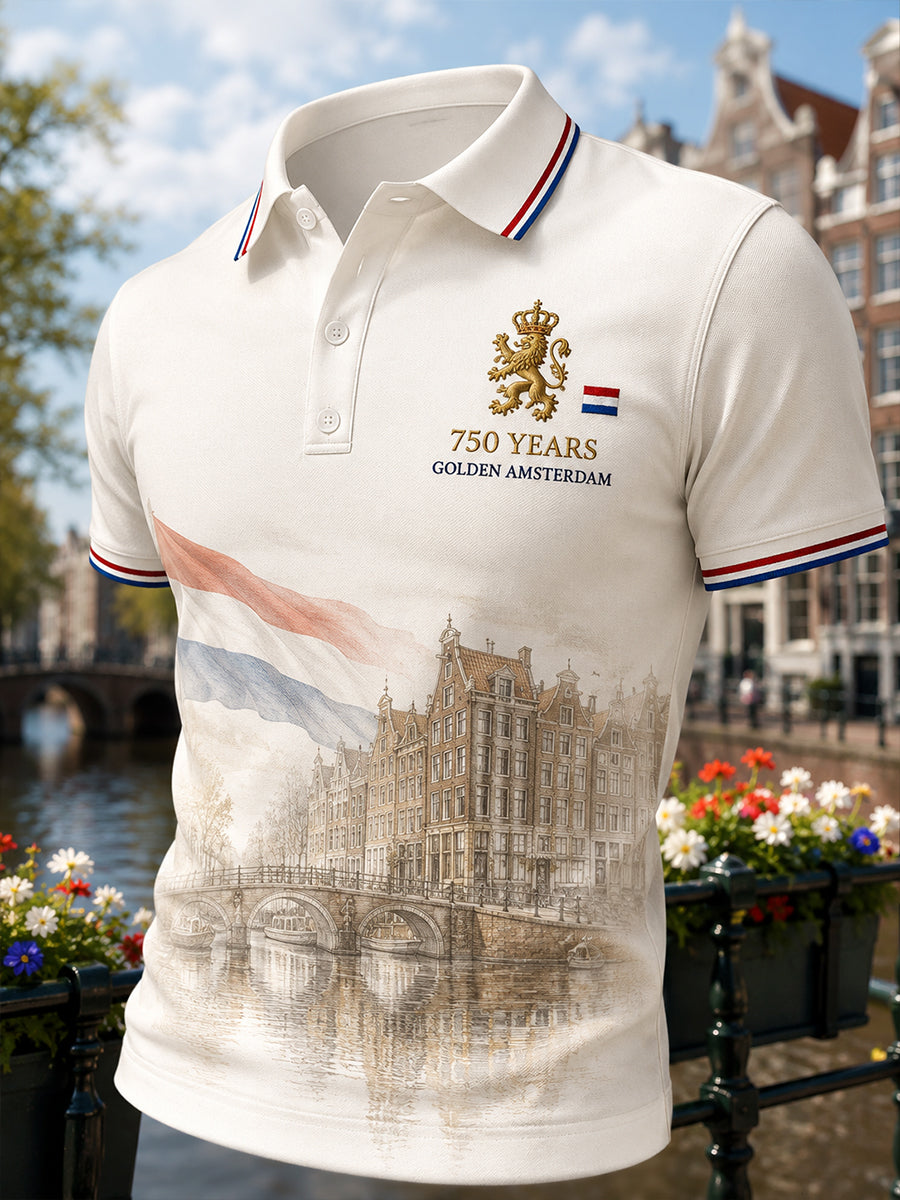 Herenpoloshirt met grafische print ter ere van het 750e jubileum, korte mouwen