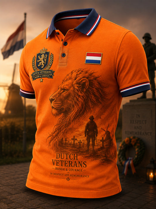 Herenpoloshirt met korte mouwen en een vintage herdenkingsprint voor veteranen