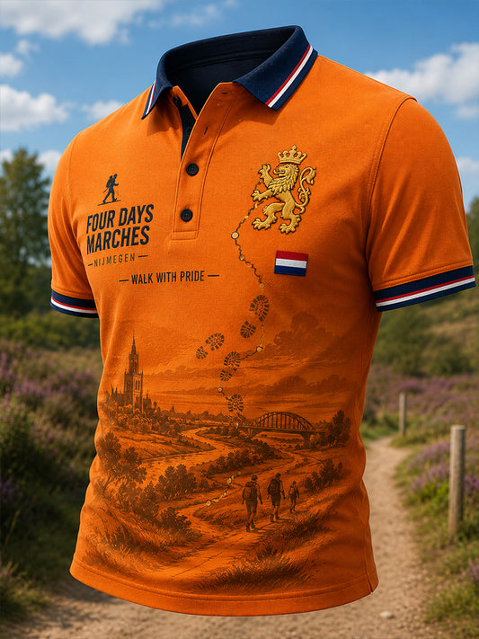 Herenpoloshirt met korte mouwen en grafische print van het Vierdaagsefeest