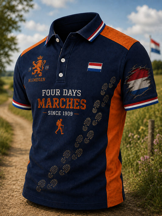 Herenpoloshirt met korte mouwen en grafische print van het Vierdaagsefeest