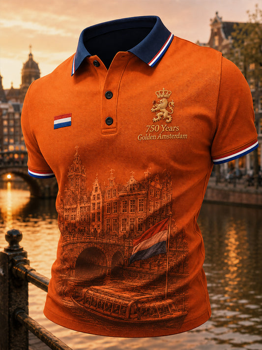 Herenpoloshirt met grafische print ter ere van het 750e jubileum, korte mouwen