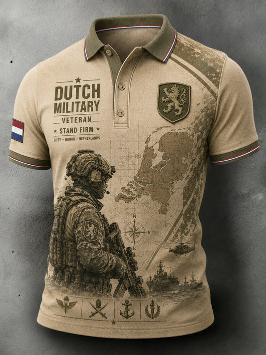 Herenpoloshirt met korte mouwen en militair camouflagemotief