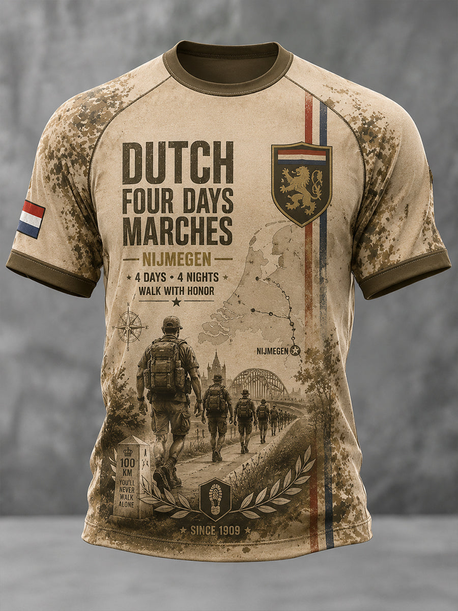 Heren-T-shirt met korte mouwen en grafische print met vierdaagse-thema