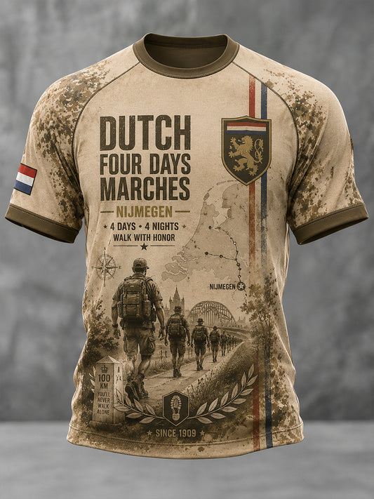 Heren-T-shirt met korte mouwen en grafische print met vierdaagse-thema