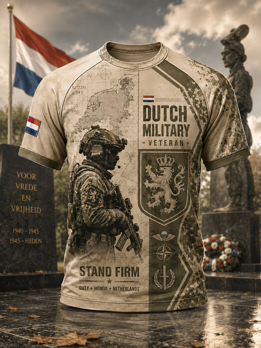 Heren-T-shirt met korte mouwen en raglanmouwen, voorzien van een militair camouflagetekstil
