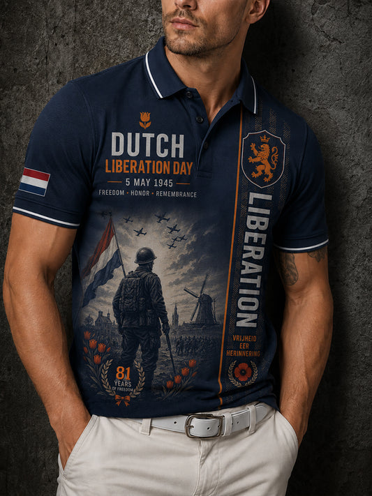 Herdenkingspoloshirt met grafische print en korte mouwen voor de Dag van de Mannenemancipatie