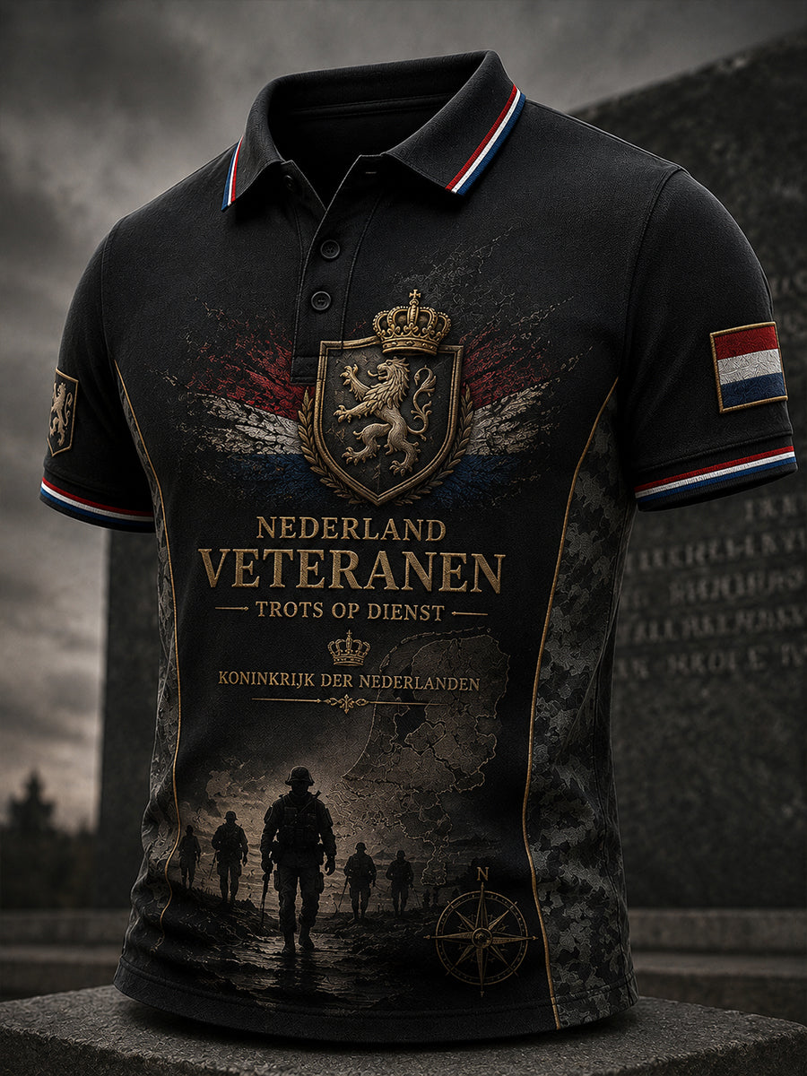 Herenpoloshirt met korte mouwen en vintage print in militaire stijl