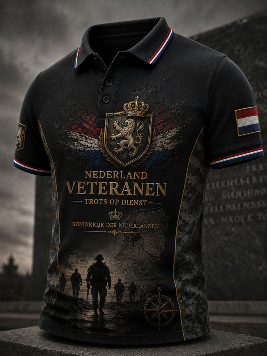 Herenpoloshirt met korte mouwen en vintage print in militaire stijl