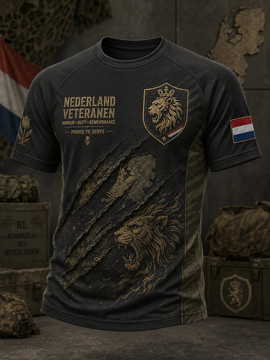 Heren-T-shirt met korte mouwen en raglanmouwen, voorzien van een vintage print in militaire stijl