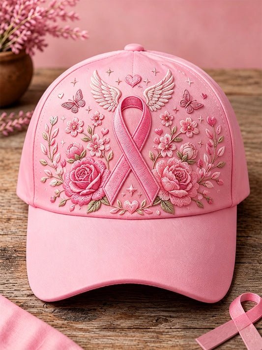 Unisex roze bloemenprint borstkanker bewustzijn steunhoed