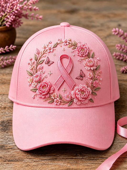 Uniseks roze pet met bloemenprint ter ondersteuning van borstkankerbewustwording