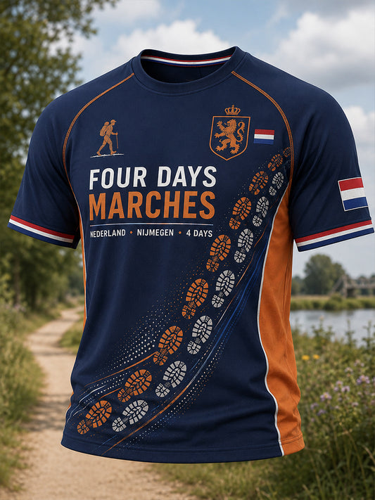 Heren Raglan T-shirt met korte mouwen met Grafische print "Four-Day March"