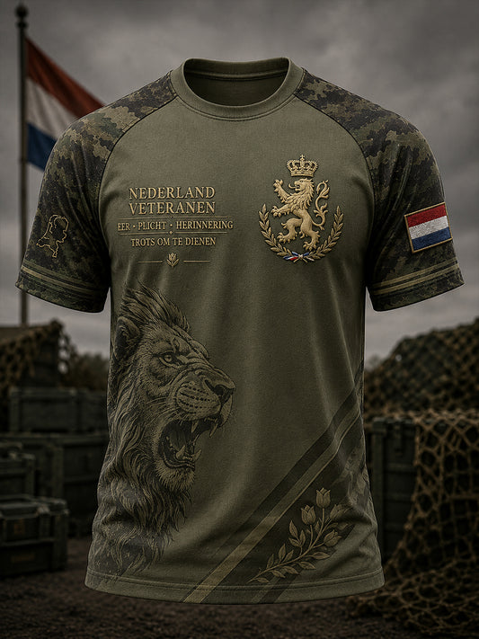 Heren Raglan T-shirt met korte mouwen en vintage print in militaire stijl