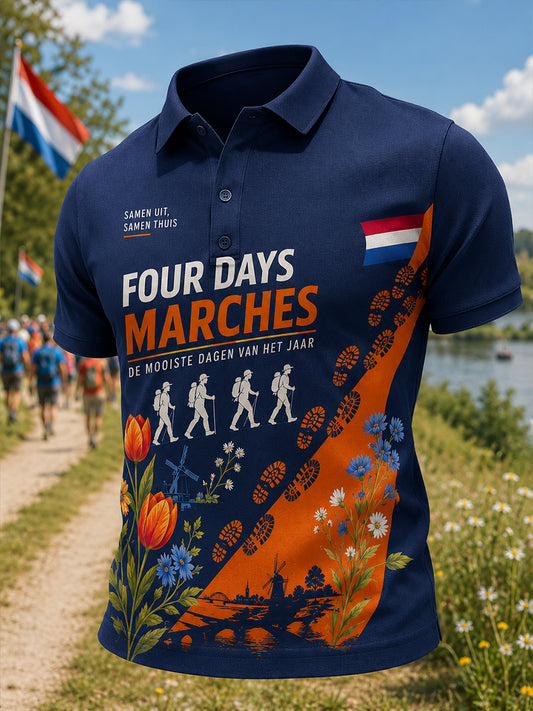 Herenpoloshirt met korte mouwen en grafische print van het Vierdaagsefeest