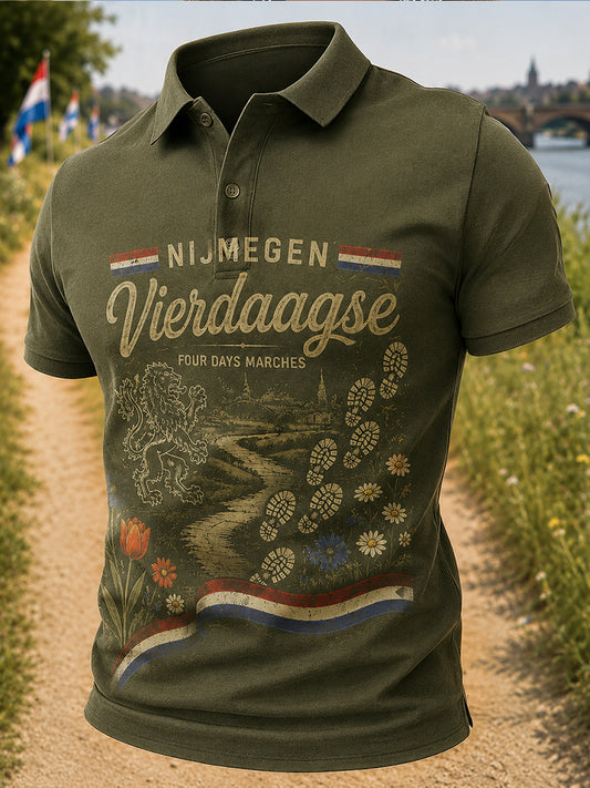 Herenpoloshirt met korte mouwen en grafische print van het Vierdaagsefeest