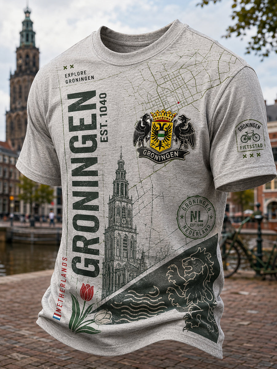Heren T-shirt met korte mouwen met stedelijke herdenking grafische print