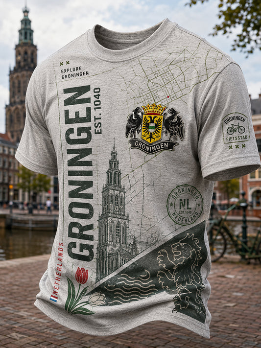 Heren T-shirt met korte mouwen met stedelijke herdenking grafische print