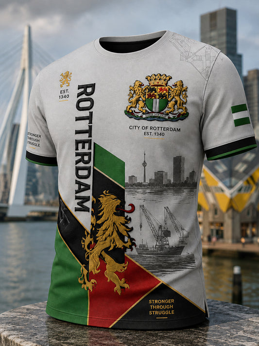 Heren-T-shirt met korte mouwen en stedelijke herdenkingsprint