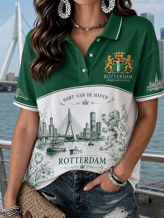 Damespoloshirt met korte mouwen en grafische print van een stads souvenir
