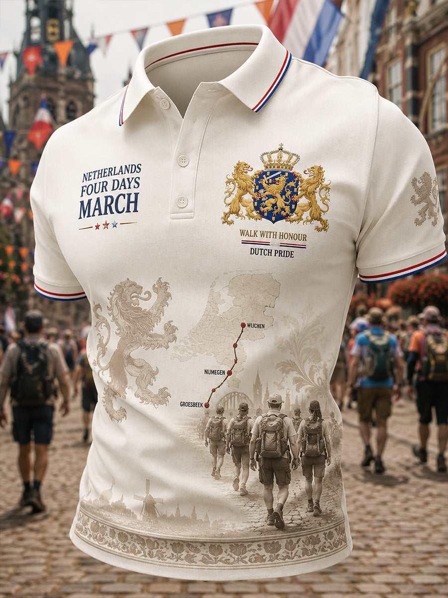 Herenpoloshirt met korte mouwen en grafische print van het Vierdaagsefeest