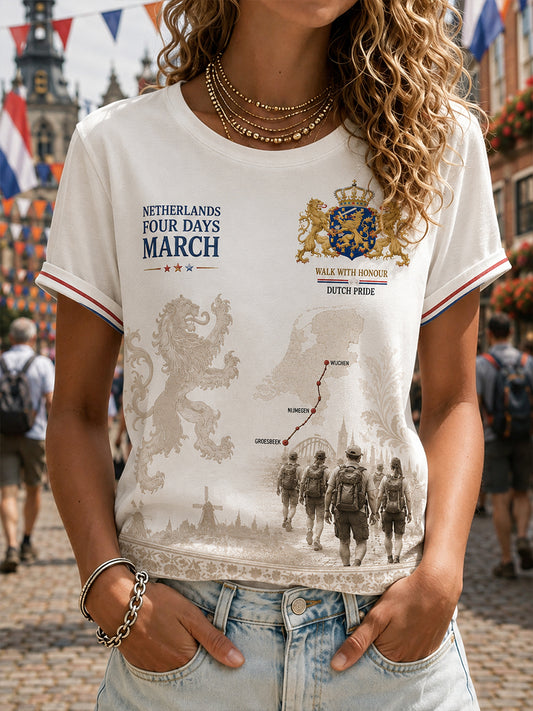 Dames-T-shirt met korte mouwen en print met vierdaagse-thema