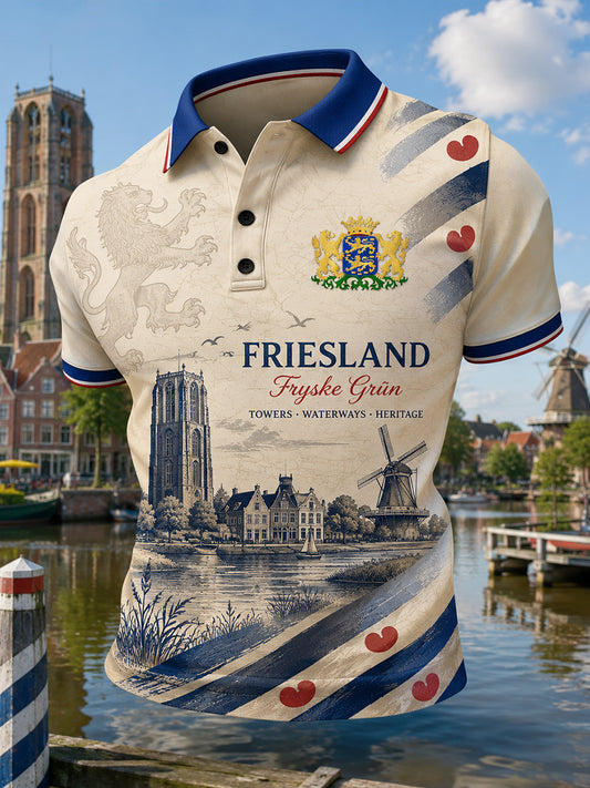 Herenpoloshirt met korte mouwen en stedelijke herdenkingsprint