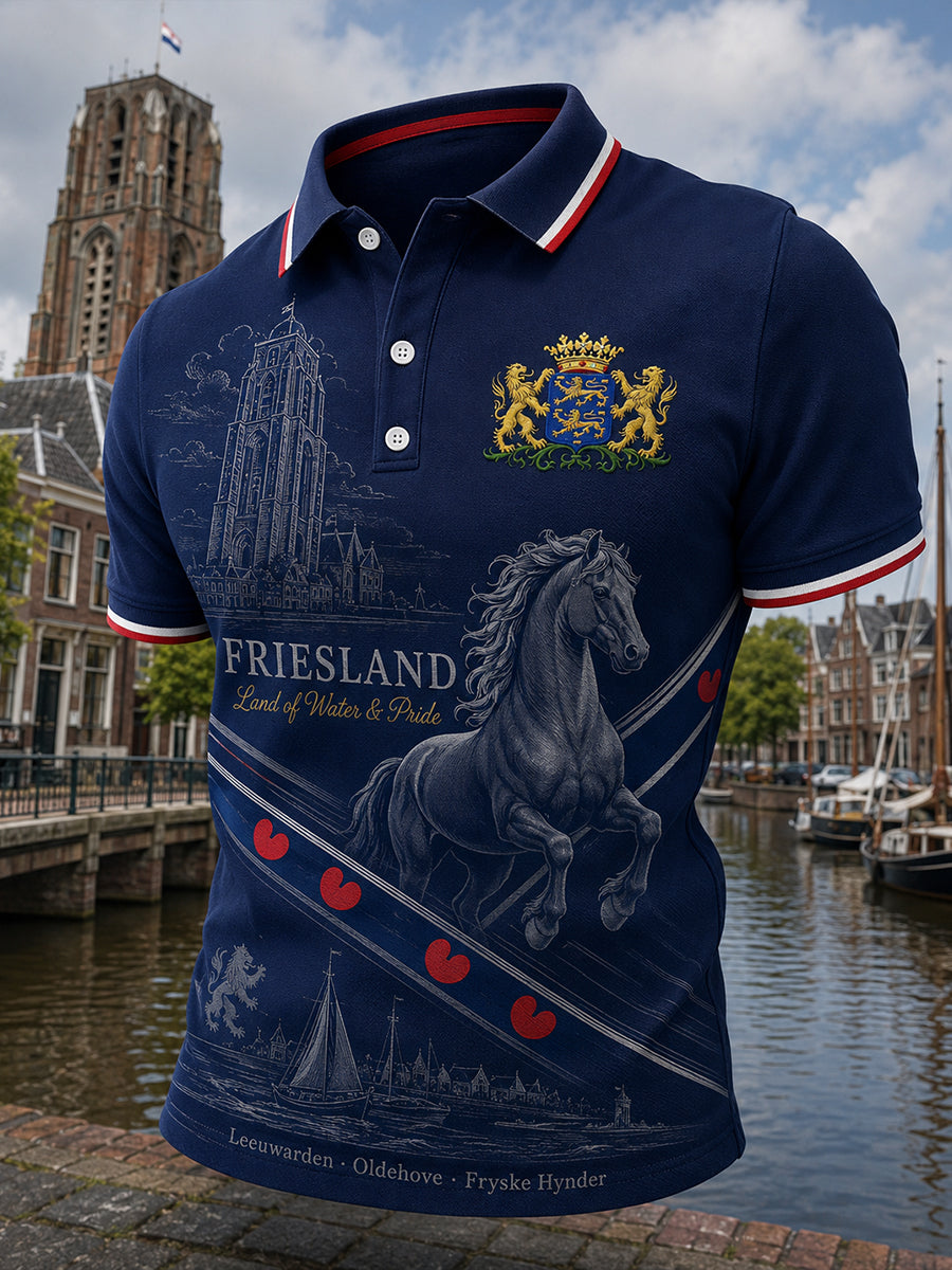 Poloshirt met korte mouwen voor heren en stedelijke herdenkingsopdruk