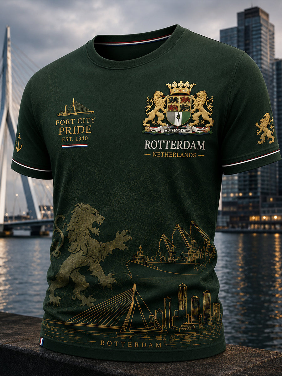 Heren-T-shirt met korte mouwen en stedelijke herdenkingsprint