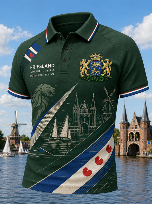 Herenpoloshirt met korte mouwen en stedelijk herdenkingsmotief