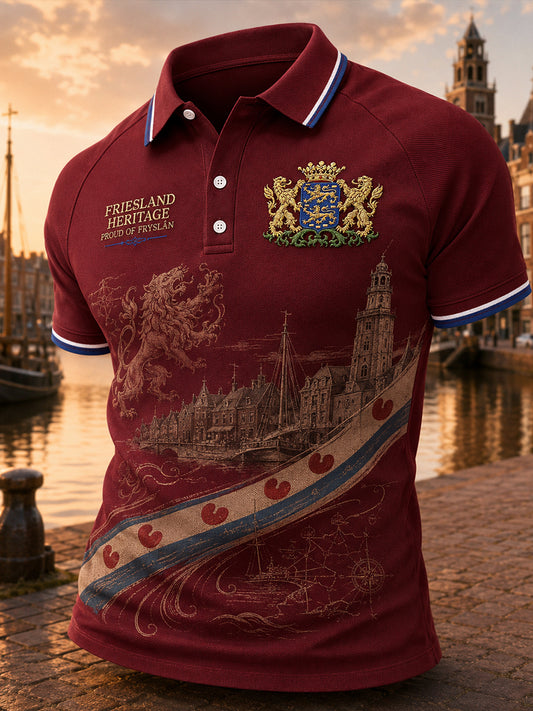 Herenpoloshirt met korte mouwen en stedelijk herdenkingsmotief