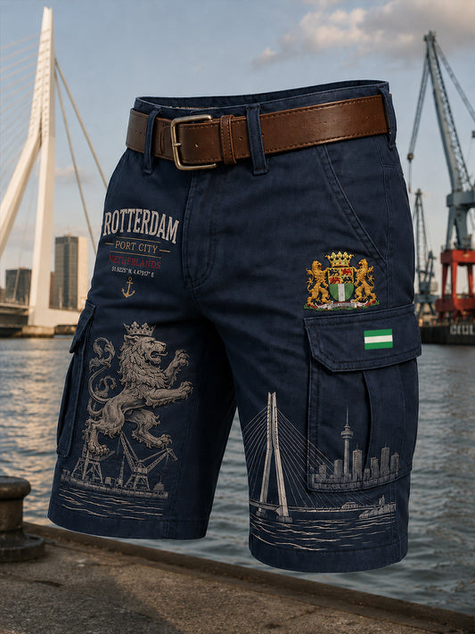 Herensmokingsbroek met stedelijk herdenkingsgraffisch motief en cropped model