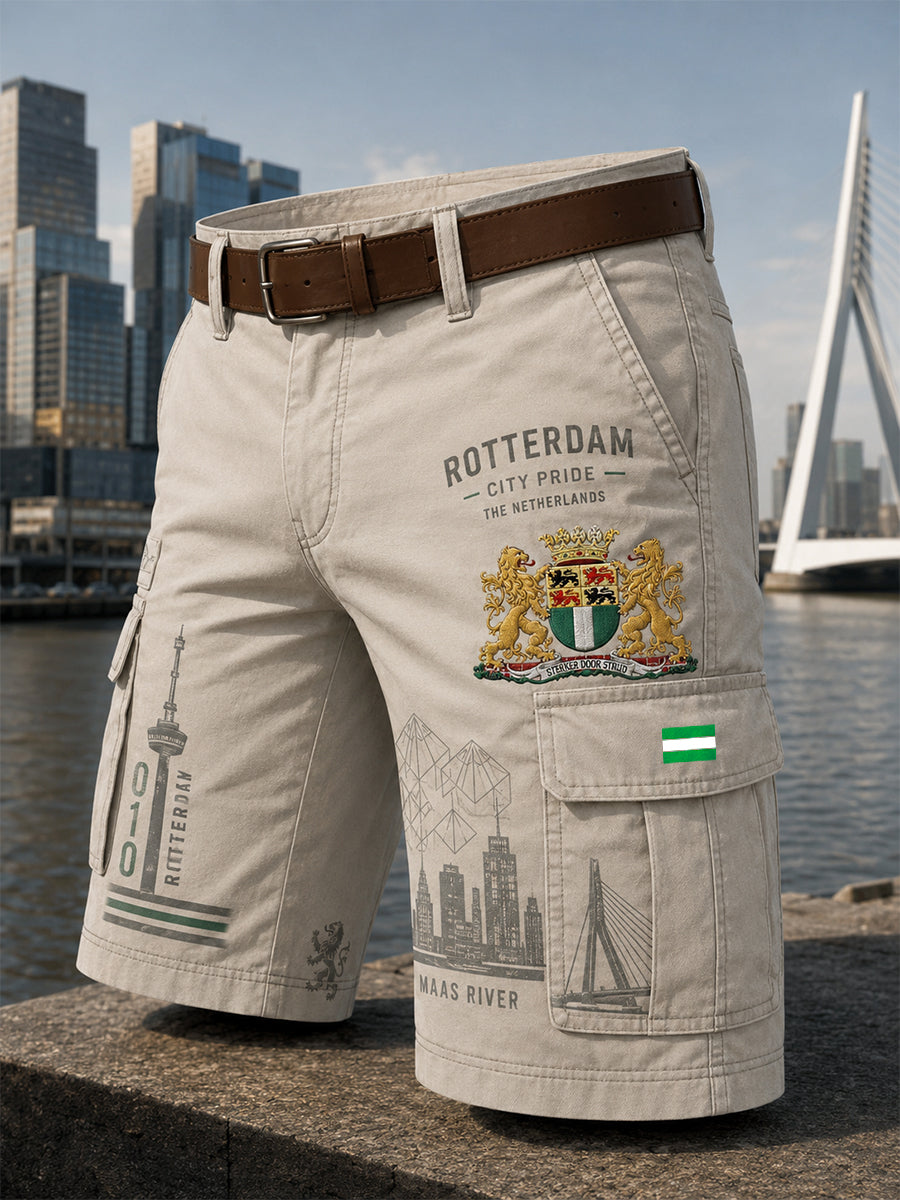 Herensmokingsbroek met stedelijk herdenkingsgraffisch motief en cropped model