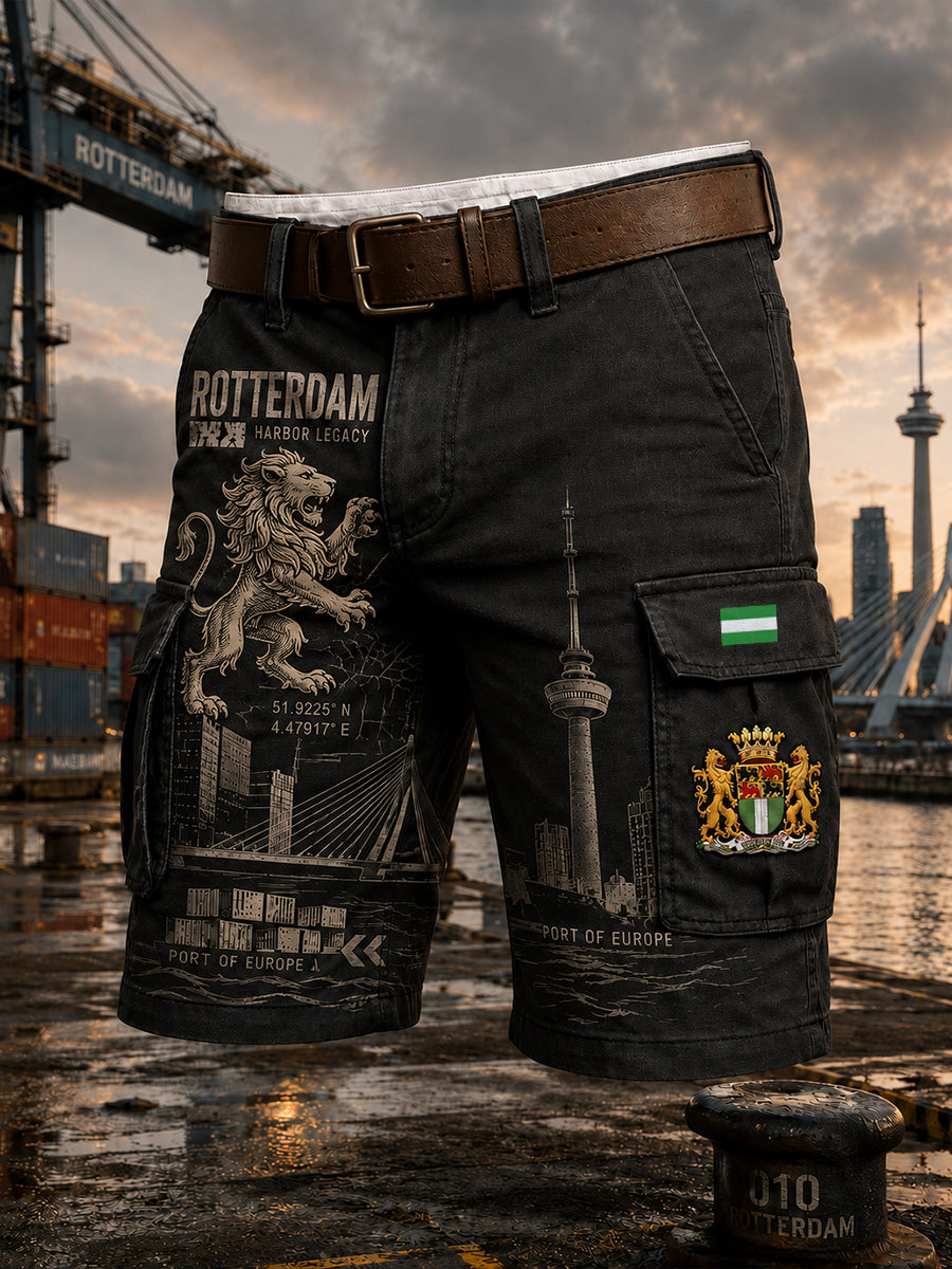 Herensmokingsbroek met stedelijk herdenkingsgraffisch motief en cropped model
